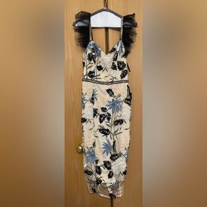 Ter length size small beaded summer dress. Spaghetti strap with organza ruffle